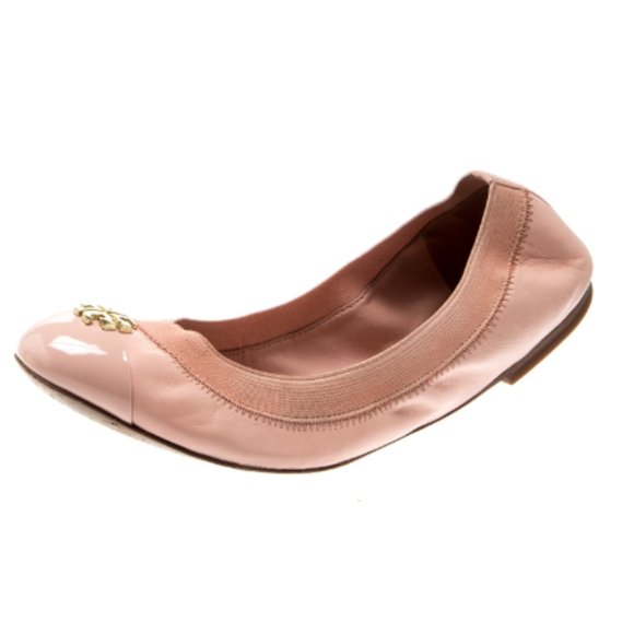 Tory Burch Jolie Ballet Flats Blush Pink Scrunch Patent Leather Ballerina - Picture 1 of 10